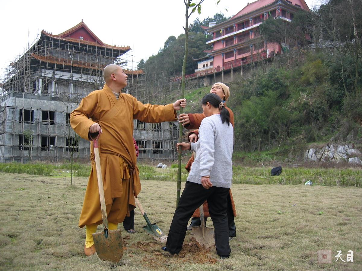 20060314圣观法师在江西宜春化成寺领众植树